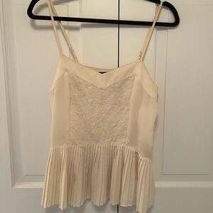 American Eagle white tank with pink lace and pleat detailing